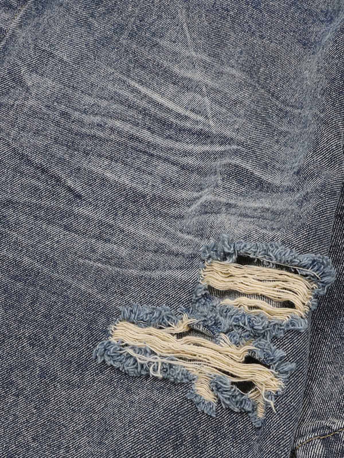 Thesupermade Patchwork Camouflage Ripped Shirt Jorts Denim Suit