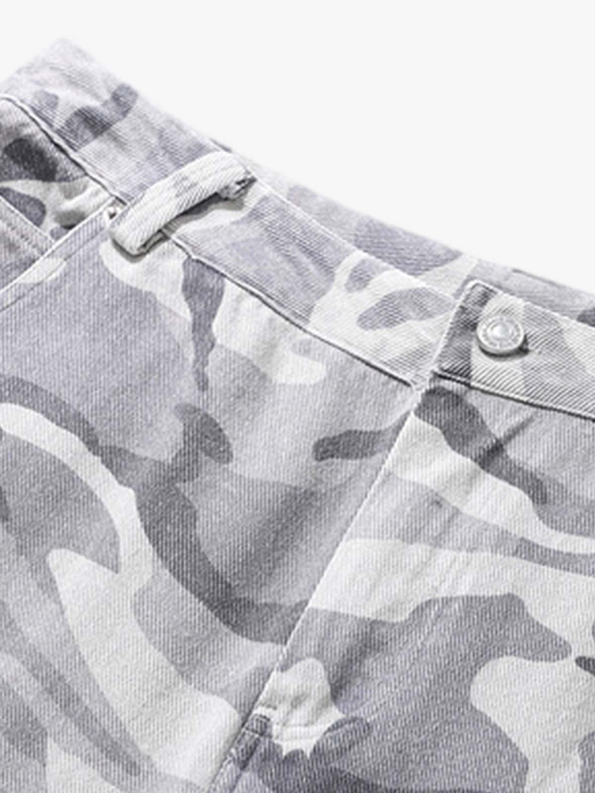 Vintage Washed Camouflage Machete Wide Leg Cargo Shorts 