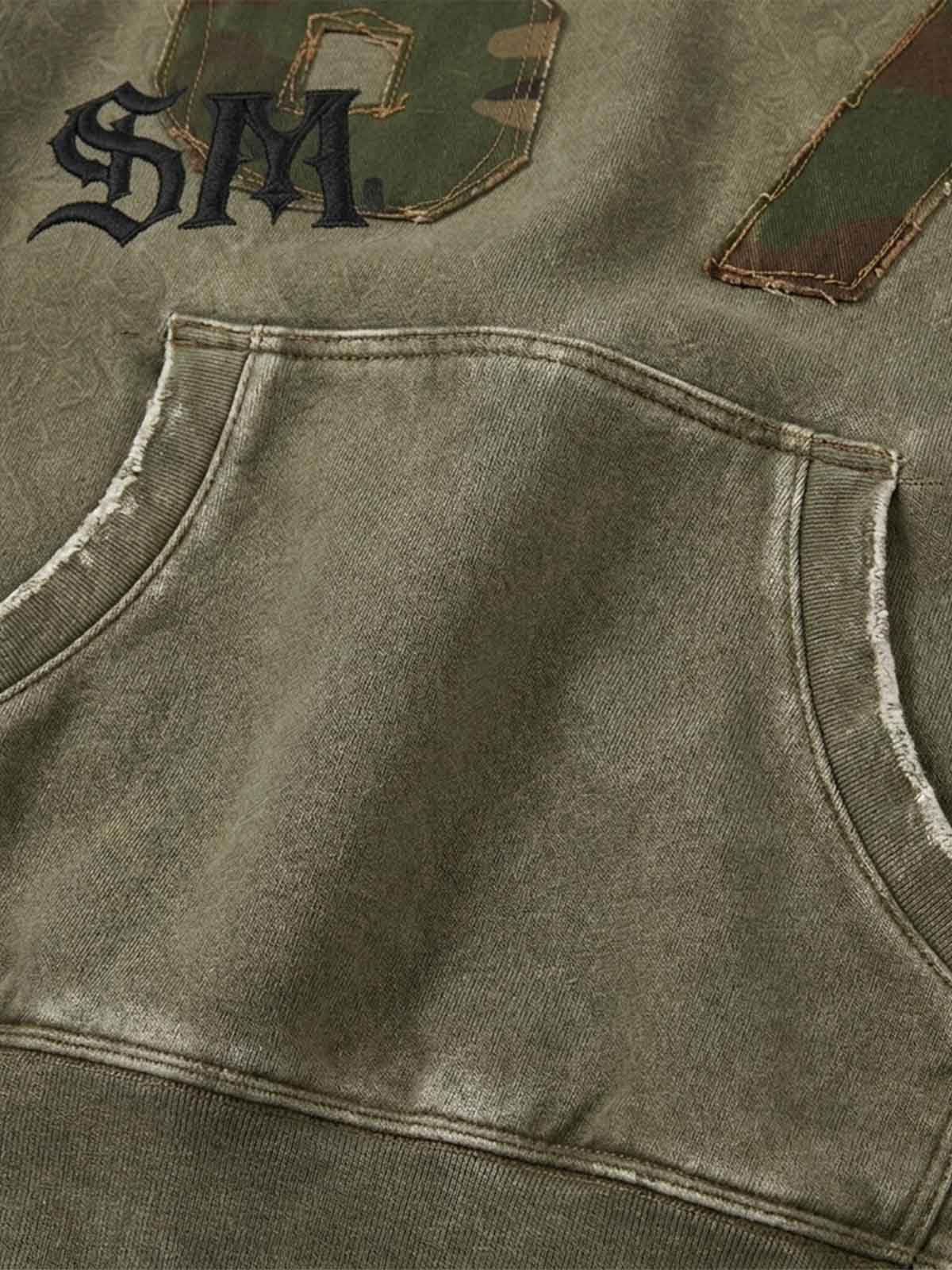Camo 67 Appliqué Embroidered Washed Oversized Sweatshirt