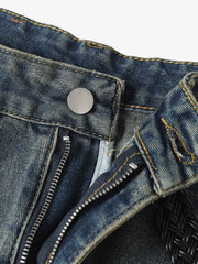 Braided Drawstring Waist Patchwork Cargo Jeans 