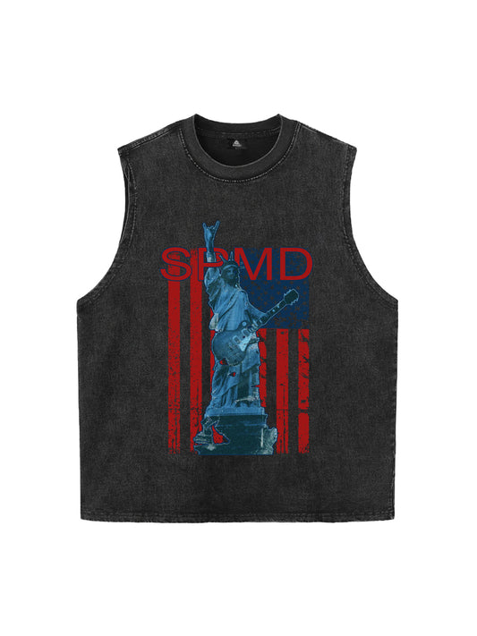 Original Patriotic Rock Tank Top with Iconic Statue Design 