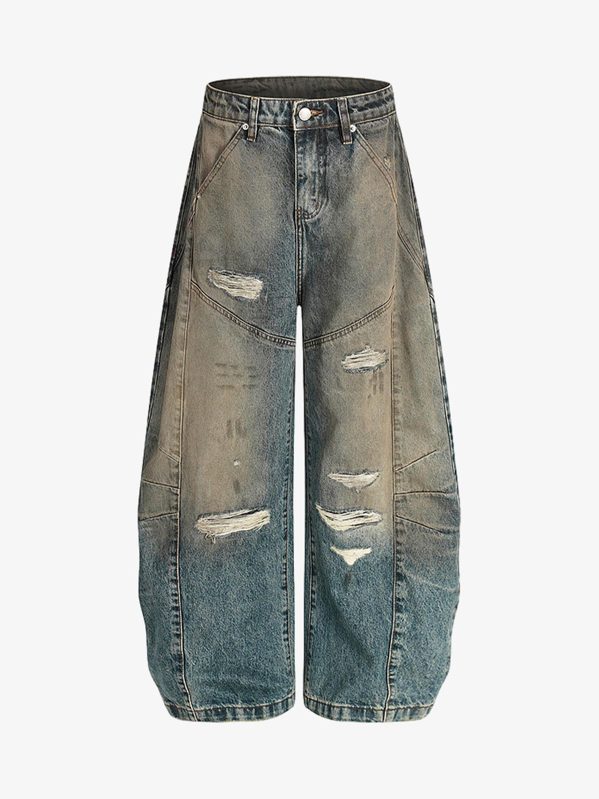 Vintage Mud-Dyed Distressed Barrel Jeans - 2537 