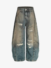 Vintage Mud-Dyed Distressed Barrel Jeans - 2537 