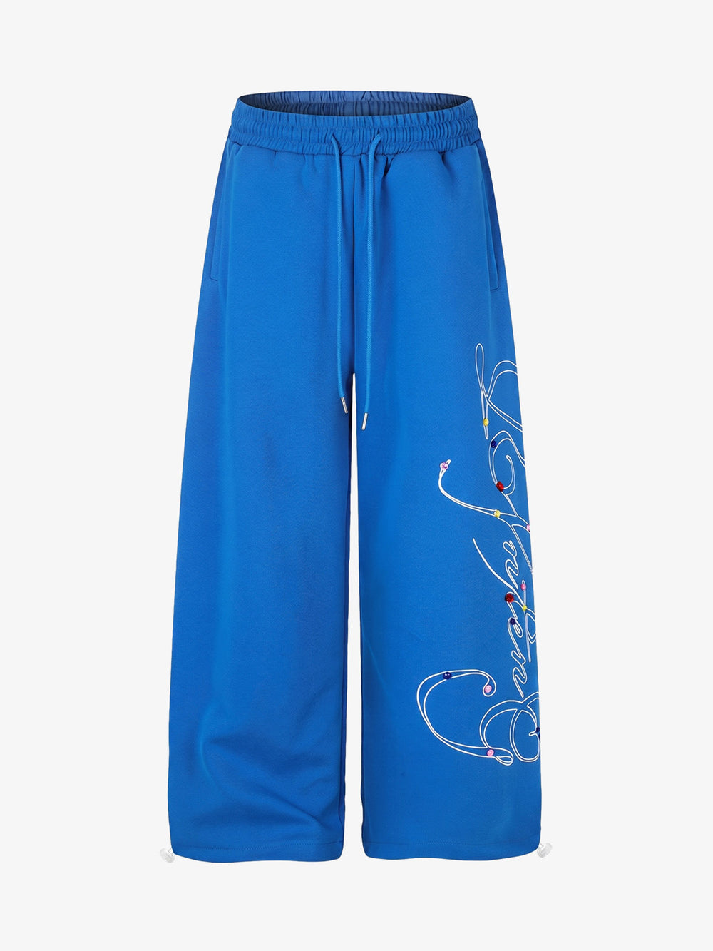 Script Embroidered Rhinestone Sweatpants