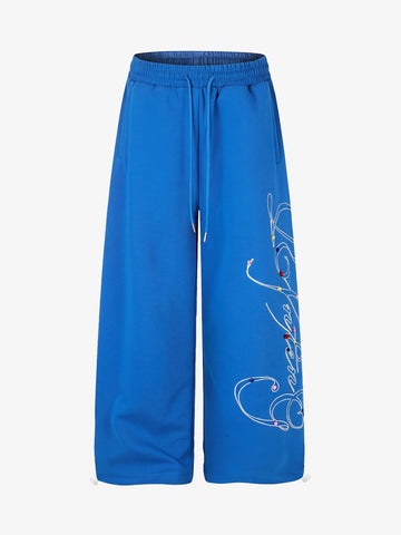 Script Embroidered Rhinestone Sweatpants