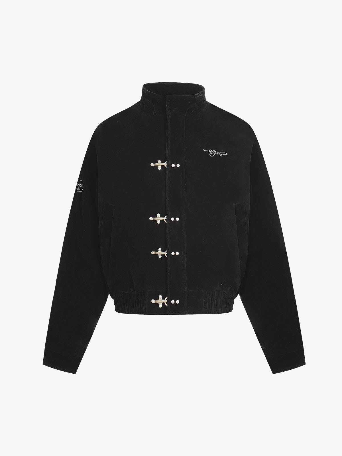 Vintage Suede Embroidered Toggle-Buckle Stand Collar Down Jacket 