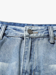 Hip-Hop Cut Distressed Washed Jeans 
