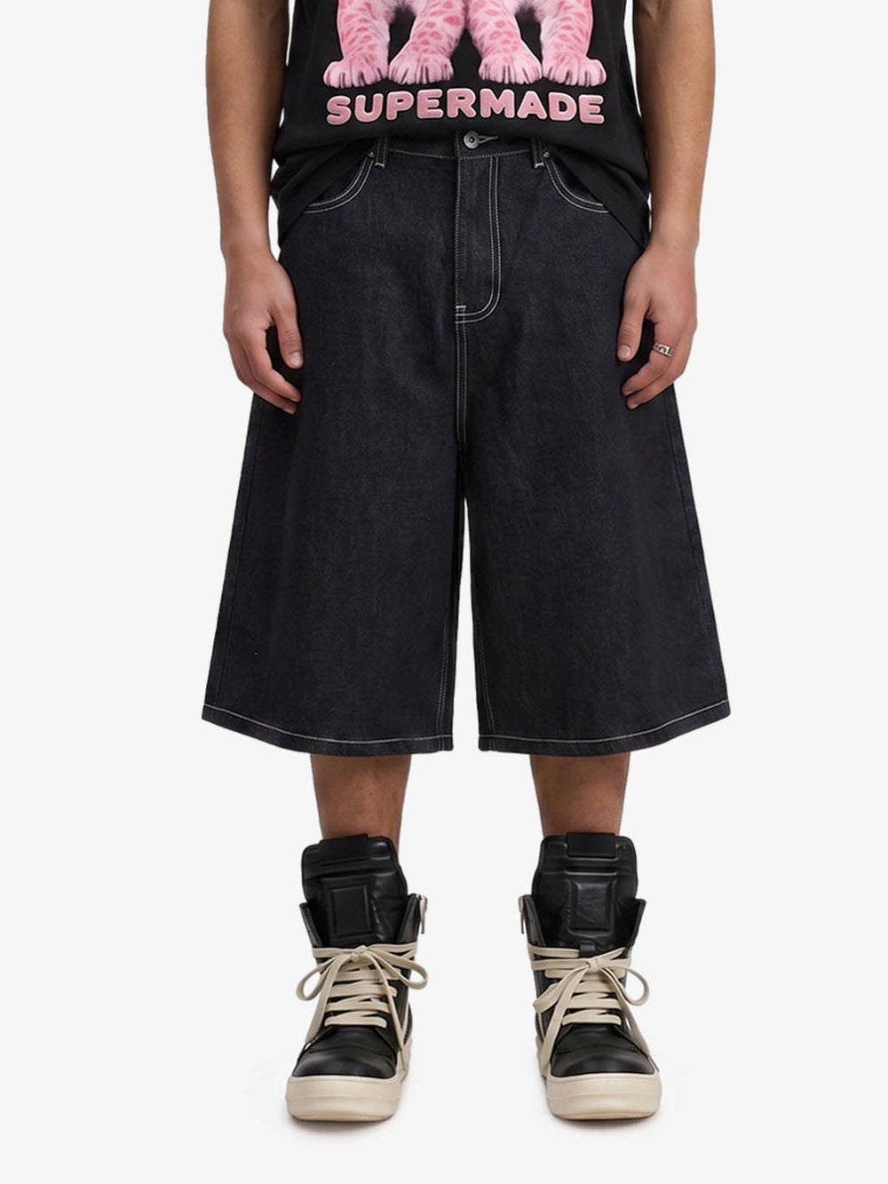 Vintage Contrast Stitch Wide Leg Denim Jorts 
