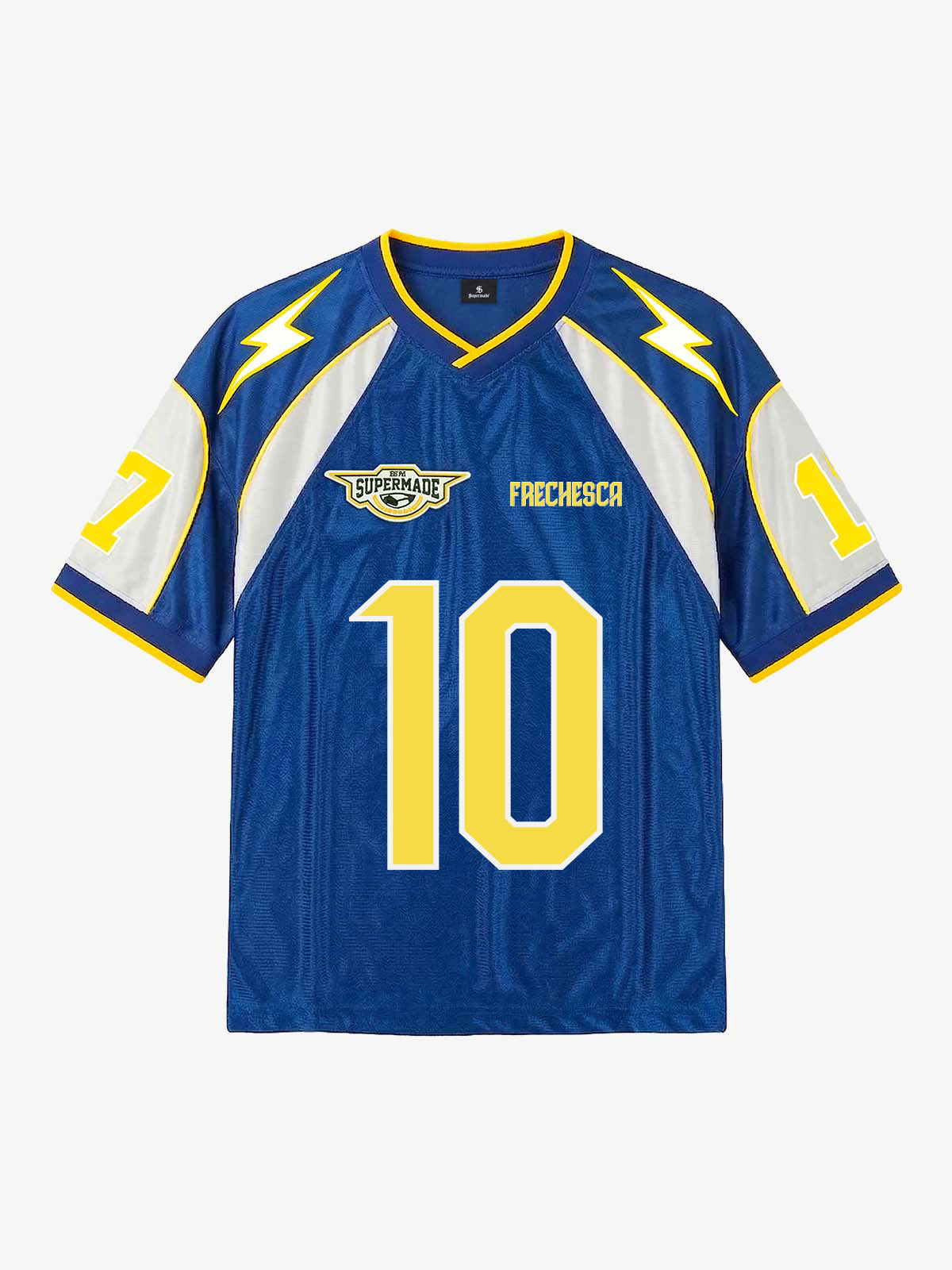 Supermade Blue Color-Blocked Lightning Bolt Pattern Jersey Design Customization 