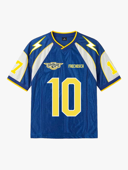 Supermade Blue Color-Blocked Lightning Bolt Pattern Jersey Design Customization 