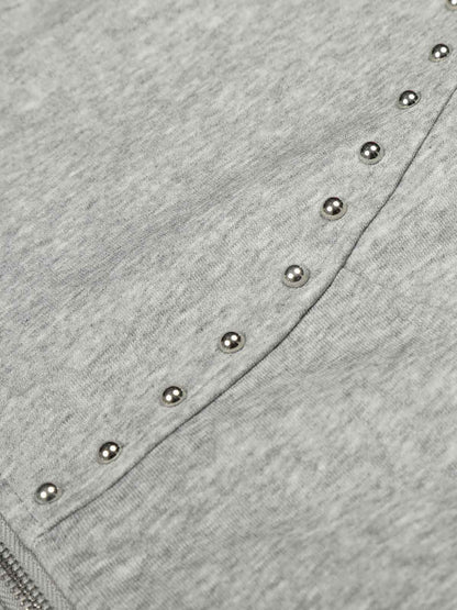 Rivet Detail Fleece Zip Up Hoodie