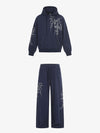 Embroidered Graphic Studded Hoodie and  Wide Leg Sweatpants Set