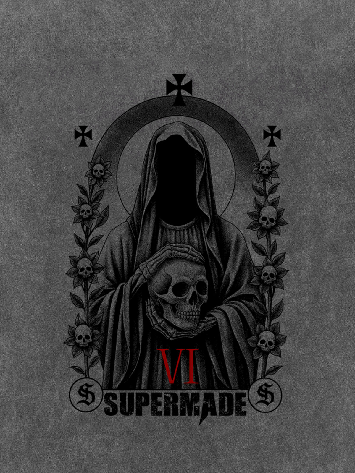Thesupermade Dark Gothic Headless Skull Death T-shirt 