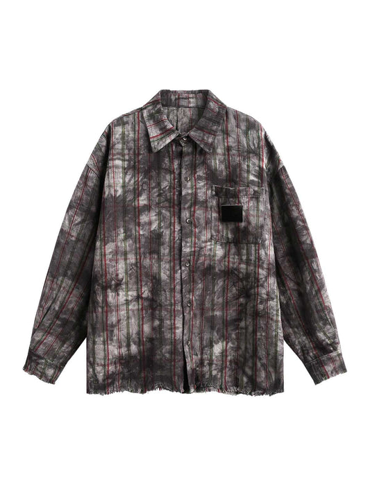 Vintage Plaid Tie-Dye Long Sleeve Shirt 