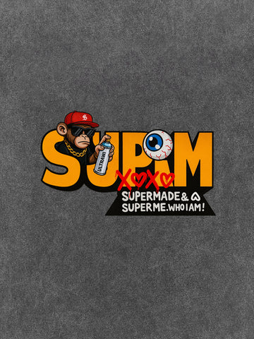 SUPM Trendy Hip-Hop Monkey Graffiti Font T-Shirt 