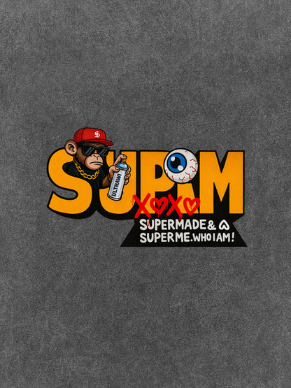 Supermade Trendy Hip-Hop Monkey Graffiti Font T-Shirt 