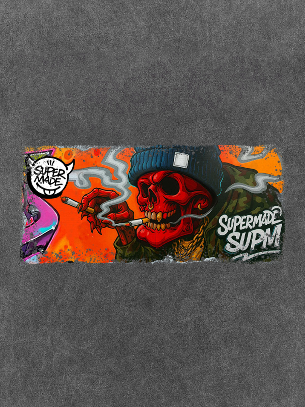 Thesupermade Distressed Blood Red Skull Graffiti T-shirt 
