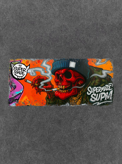 Thesupermade Distressed Blood Red Skull Graffiti T-shirt 