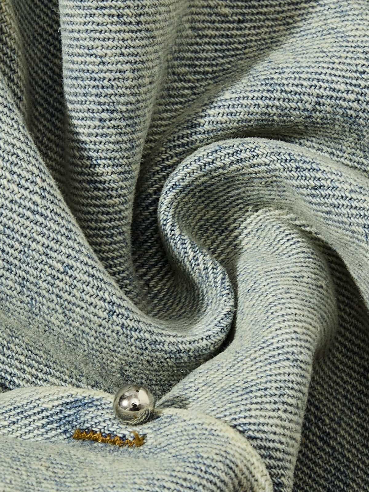 Denim Wide Leg Pants with Distressed Wash and Metal Studs 