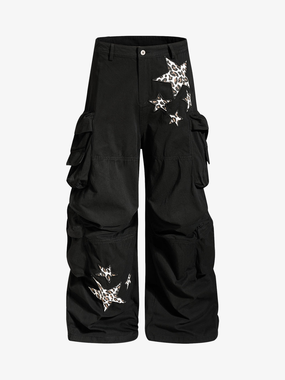 Pantaloni ricamati con stelle e leopardo