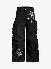 Pantalon brodé étoiles et léopard