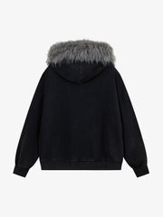 Metal Skeleton Fur Zip-Up Hoodie