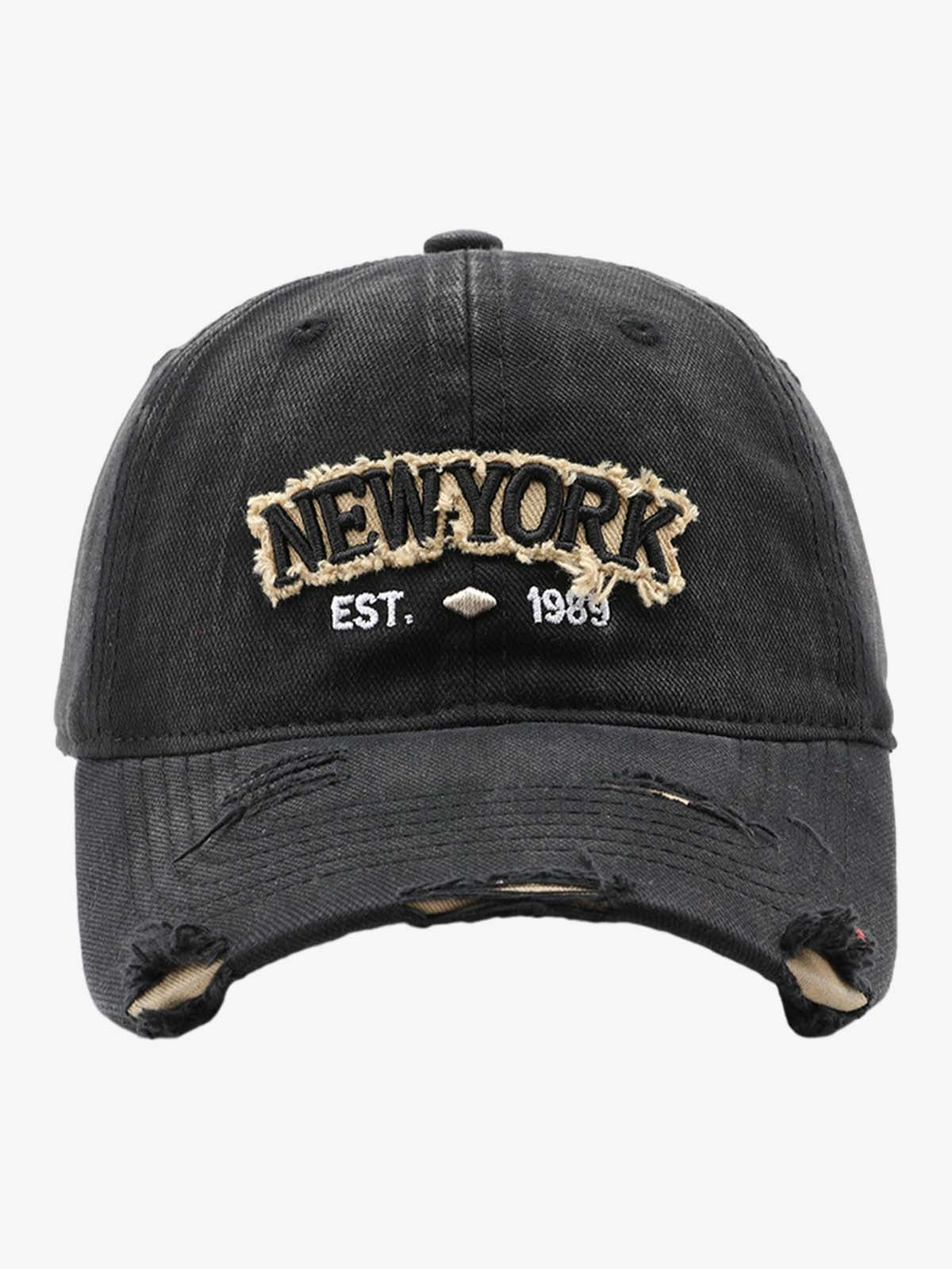 Distressed Baseball Caps with Embroidered New York Design - Perfect for Casual Wear 