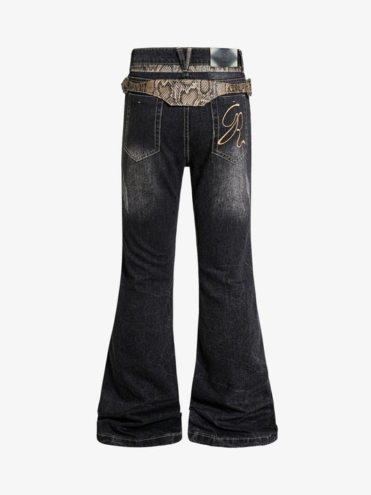 Snake Waist Flared Denim Jeans