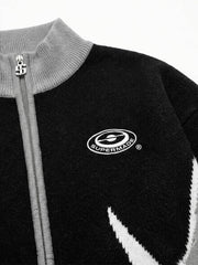 Scorpion Graphic Color Block Stand-Collar Knit Cardigan