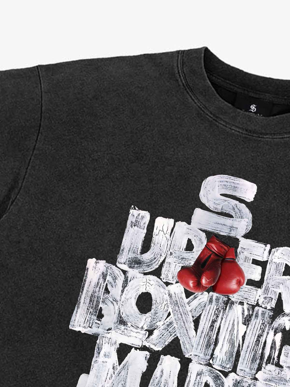 Crop-T-Shirt mit Boxmotiv im Used-Look