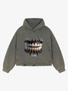 Thesupermade American Retro Dark Teeth Print Distressed Cropped Hoodie 