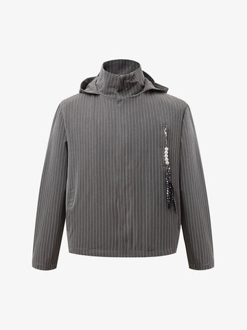 Deconstructed Striped Hooded Cropped Jacket