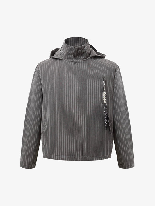 Deconstructed Striped Hooded Cropped Jacket