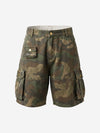 Distressed Camouflage Workwear Wide-leg Shorts