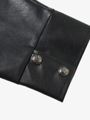 Distressed Graphic Faux Leather Long Sleeve Polo