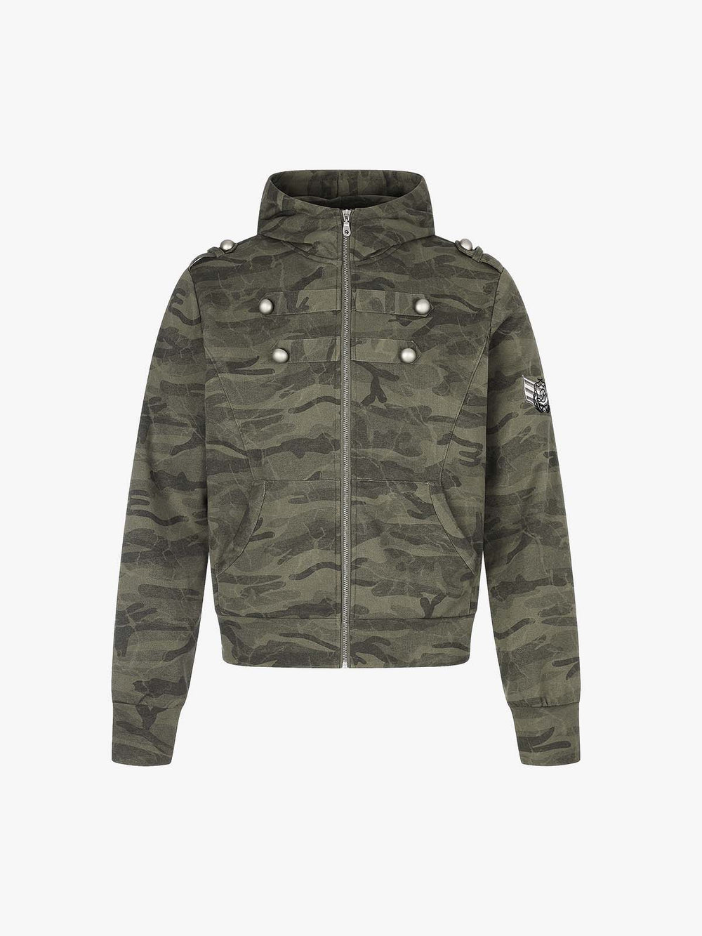 Studded Camo Hooded Sweatshirt Jacket