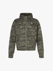 Studded Camo Hooded Sweatshirt Jacket