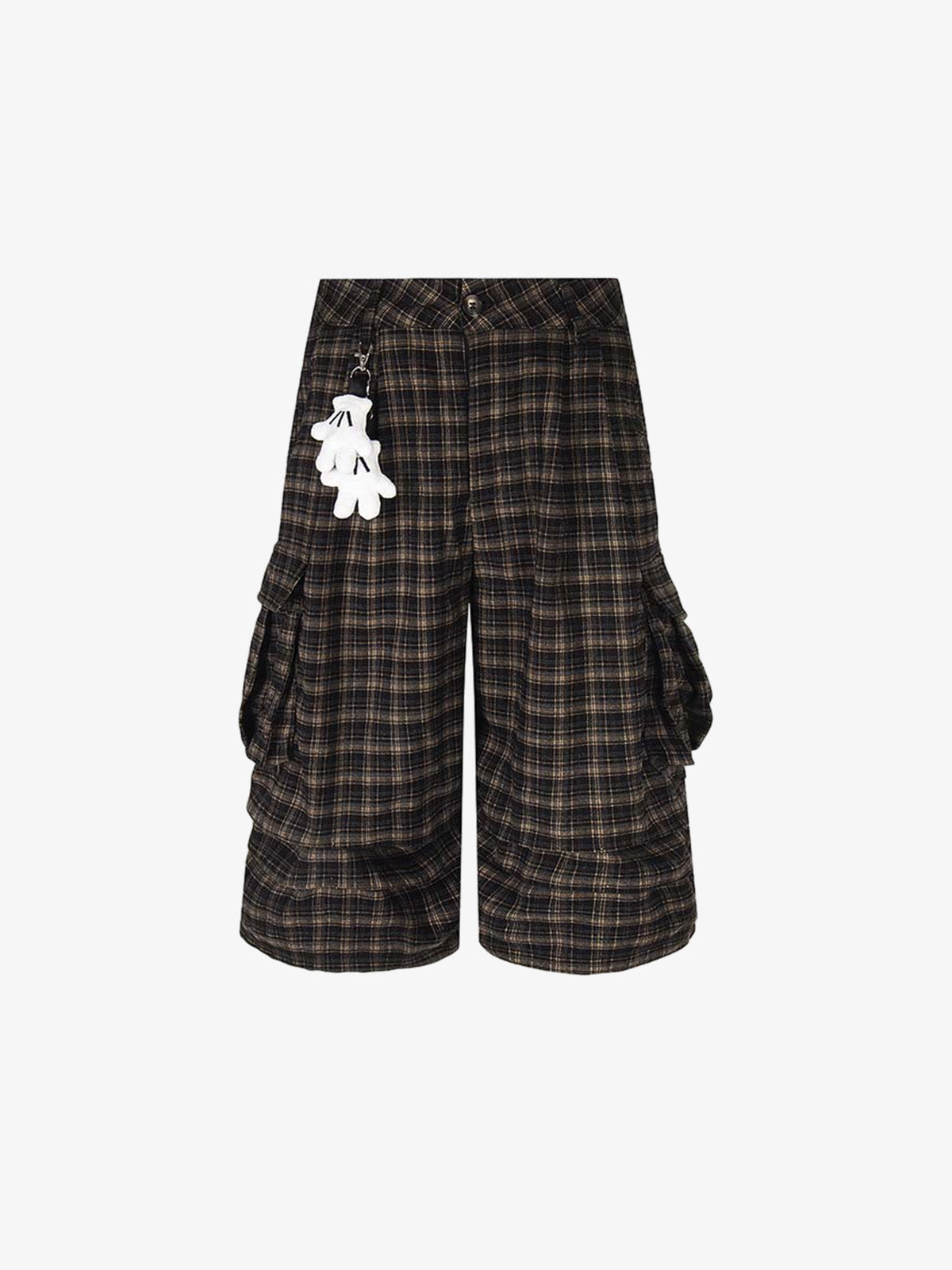 Plaid Cotton Cargo Shorts for Men - Oversized Fit with Multiple Pockets and Elastic Waistband 
