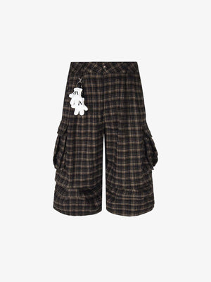 Plaid Cotton Cargo Shorts for Men - Oversized Fit with Multiple Pockets and Elastic Waistband 