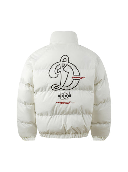 Jersey Stand Collar Embroidered Quilted Puffer Jacket 