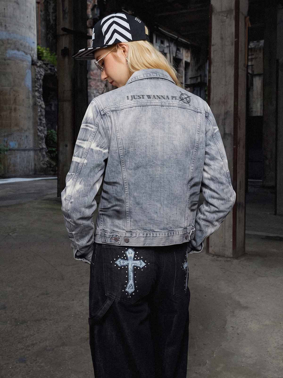 Tiger Stripe Curved-Sleeve Heavyweight Denim Jacket