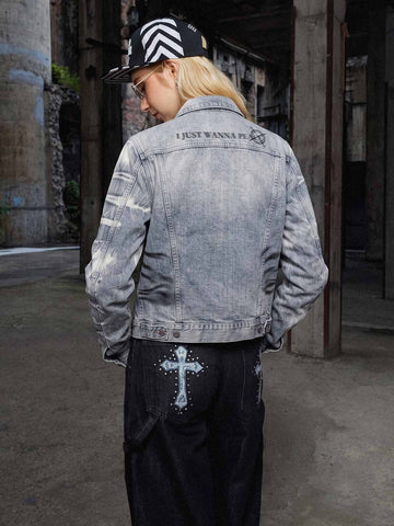 Tiger Stripe Curved-Sleeve Heavyweight Denim Jacket