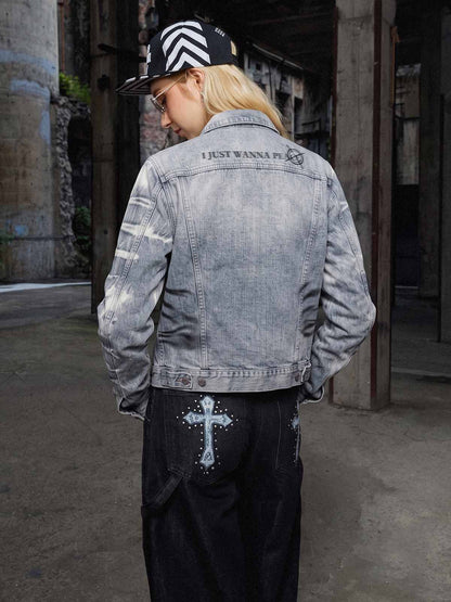 Tiger Stripe Curved-Sleeve Heavyweight Denim Jacket