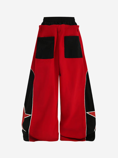 Star Color Block Double-Waist Paratrooper Pants