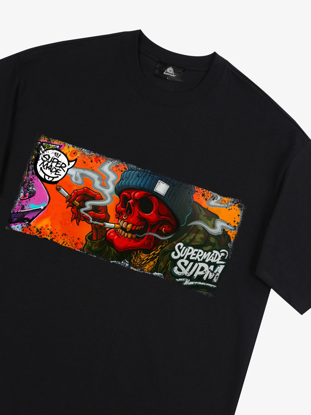Thesupermade Distressed Blood Red Skull Graffiti T-shirt 