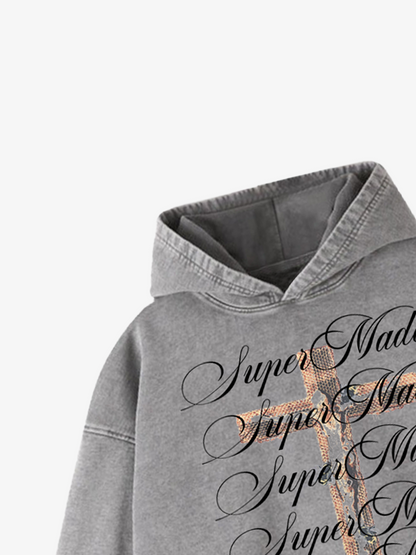 Cross Graphic Washed Distressed Hoodie