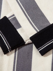 Retro Striped Polo Collar Sports Jersey Knit Sweater 