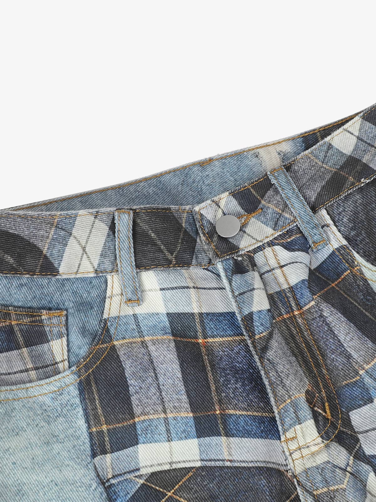 Street Plaid 3D Print Straight Leg Jeans 