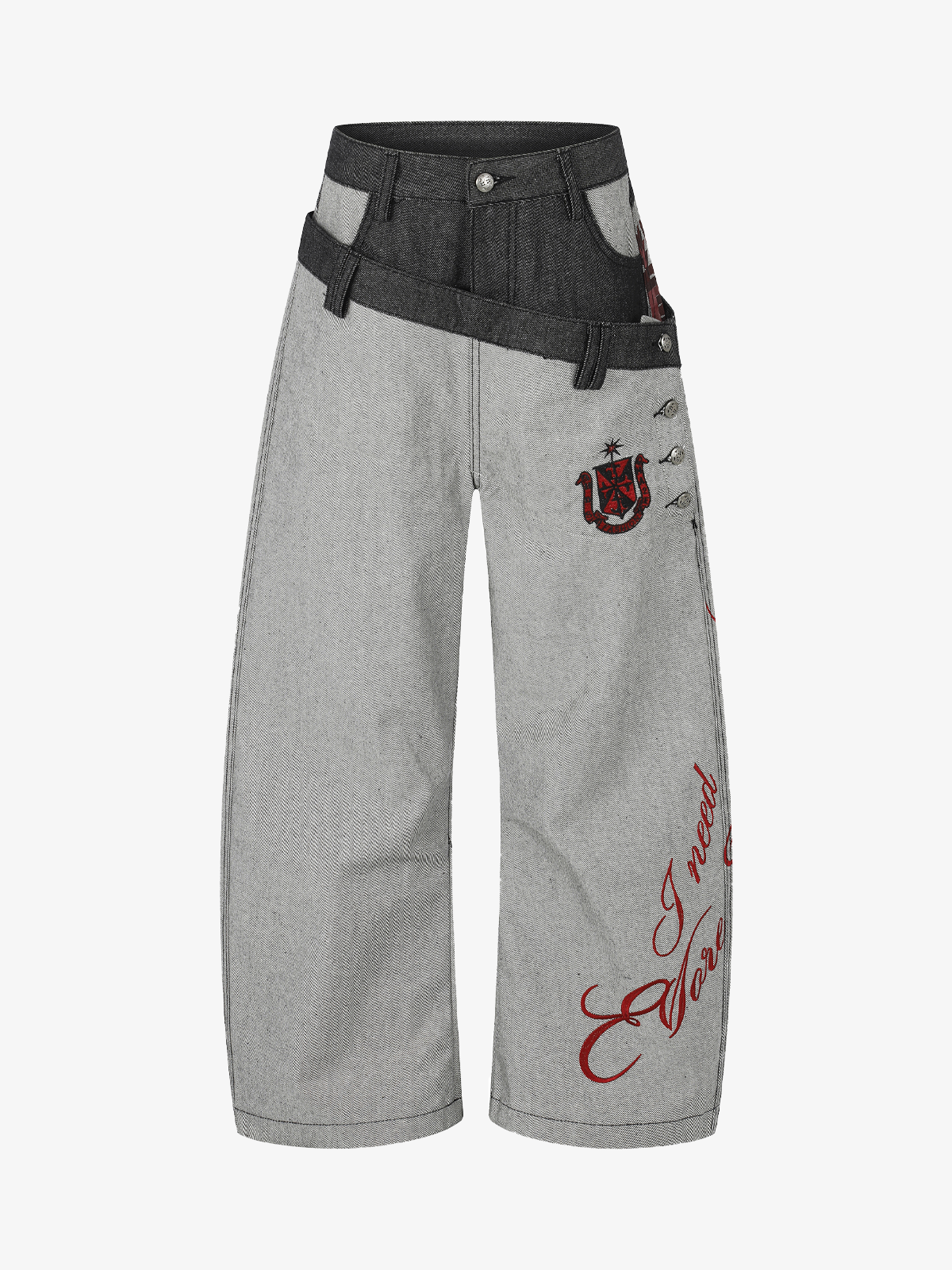 Two-Tone Graphic Baggy Jeans