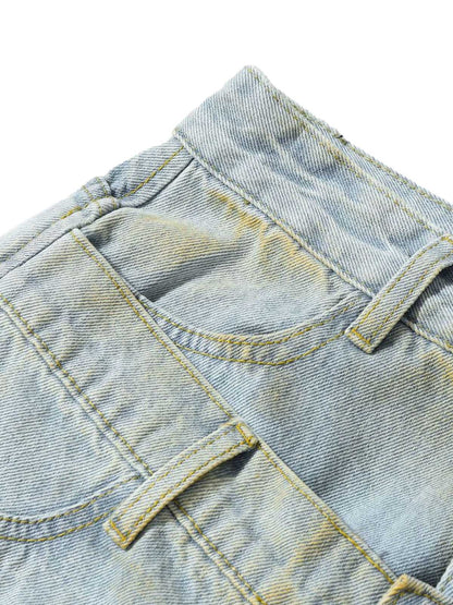 Distressed Tie-Dye Denim Shorts 